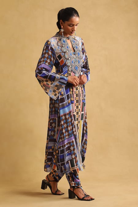 Buy Ritu Kumar Blue Viscose Embroidery Bandeau Neck Geometric Print Kurta And Pant Set Online at Aza Fashions Buy_Ritu Kumar_Blue Viscose Embroidery Bandeau Neck Geometric Print Kurta And Pant Set _Online_at_Aza_Fashions