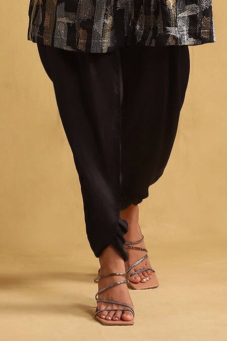 Ritu Kumar Black Rayon Embroidery V-neck Abstract Zari Tunic And Dhoti Pant Set Online at Aza Fashions Ritu Kumar_Black Rayon Embroidery V-neck Abstract Zari Tunic And Dhoti Pant Set _Online_at_Aza_Fashions