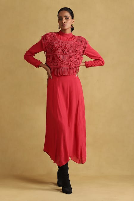 Ritu Kumar Asymmetric Midi Dress With Macrame Top 