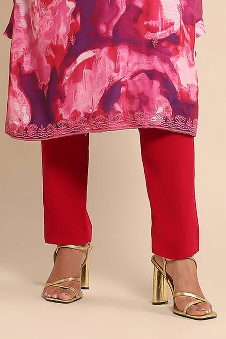Ritu Kumar Pink Viscose Embroidery Split V-neck Straight Kurta And Pant Set Online at Aza Fashions Ritu Kumar_Pink Viscose Embroidery Split V-neck Straight Kurta And Pant Set _Online_at_Aza_Fashions