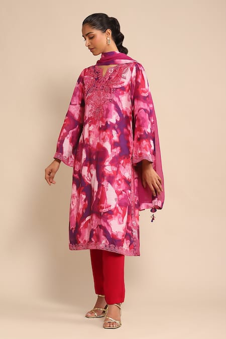 Buy Ritu Kumar Pink Viscose Embroidery Split V-neck Straight Kurta And Pant Set Online at Aza Fashions Buy_Ritu Kumar_Pink Viscose Embroidery Split V-neck Straight Kurta And Pant Set _Online_at_Aza_Fashions