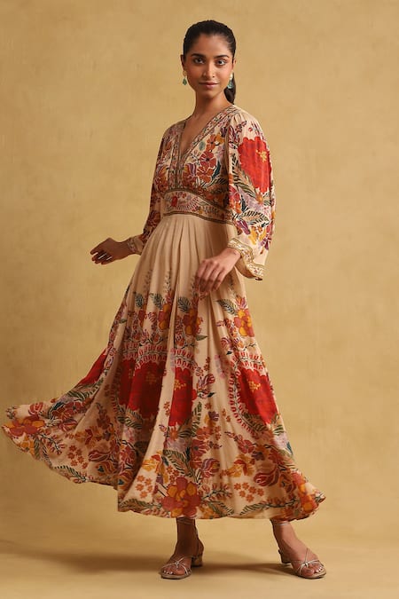 Ritu Kumar Floral Print Pleated Empire Dress 