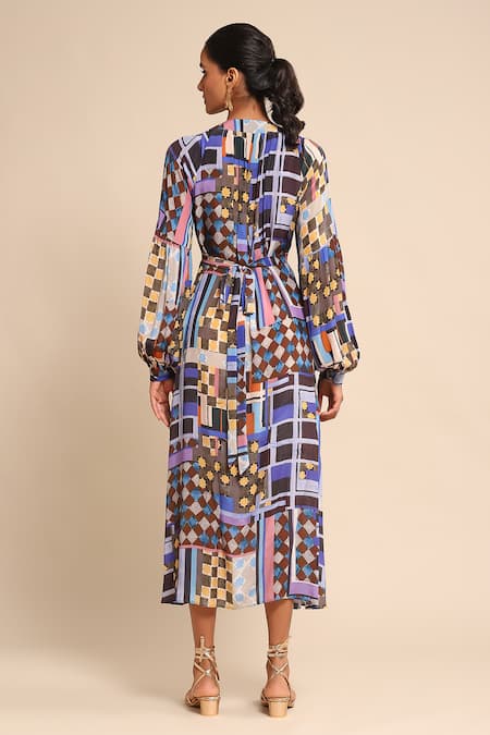 Ritu Kumar Geometric Print Gathered Empire Dress 