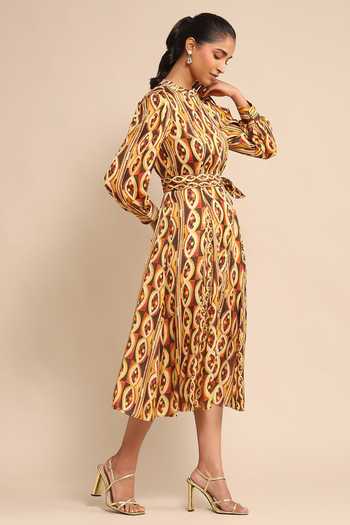 Buy Ritu Kumar Orange Viscose V-neck Geometric Print Shirt Dress Online at Aza Fashions Buy_Ritu Kumar_Orange Viscose V-neck Geometric Print Shirt Dress _Online_at_Aza_Fashions