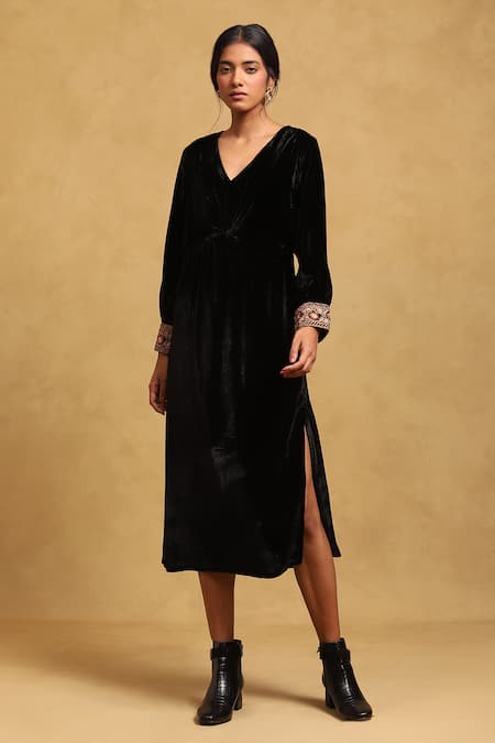 Ritu Kumar Front Knotted Embroidered Cuff Dress 