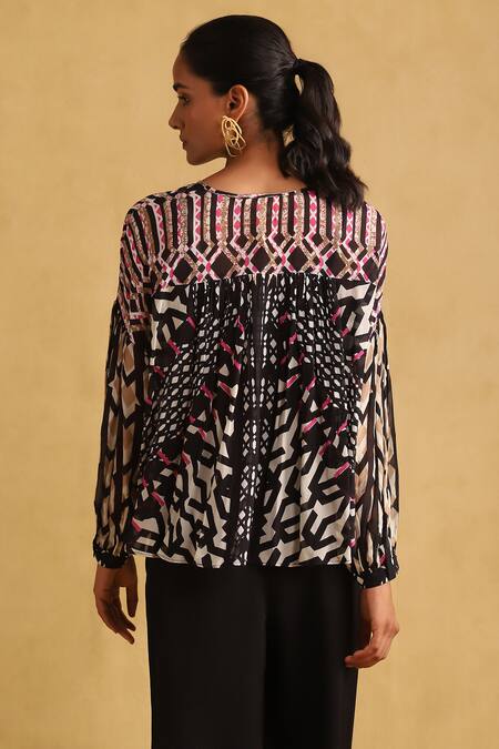 Shop Ritu Kumar Black Viscose Boat Neck Abstract Print Short Tunic at Aza Fashions Shop_Ritu Kumar_Black Viscose Boat Neck Abstract Print Short Tunic_at_Aza_Fashions