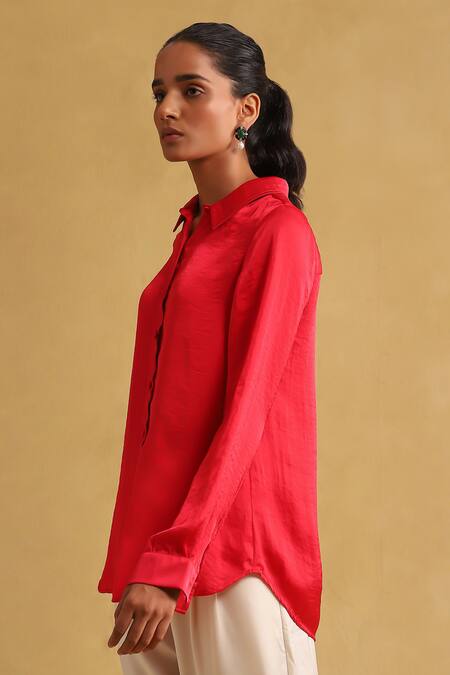 Buy_Ritu Kumar_Pink Polyester Collared Full Sleeve Plain Shirt_Online_at_Aza_Fashions