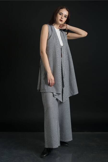 Shop_Orcr_White Cotton Open Neck Woven Checkered Jacket With Pant_Online_at_Aza_Fashions