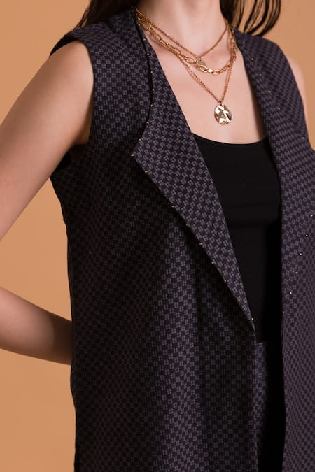 Orcr_Grey Cotton Beads Collared Checkered Pattern Jacket With Pant _Online_at_Aza_Fashions