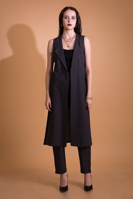 Shop_Orcr_Grey Cotton Beads Collared Checkered Pattern Jacket With Pant _Online_at_Aza_Fashions
