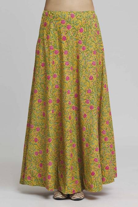 Naintara Bajaj Yellow Cotton, Voile Gota Patti, Tassels Petunia Bloom Print Lehenga Blouse Set at Aza Fashions Naintara Bajaj_Yellow Cotton, Voile Gota Patti, Tassels Petunia Bloom Print Lehenga Blouse Set _at_Aza_Fashions