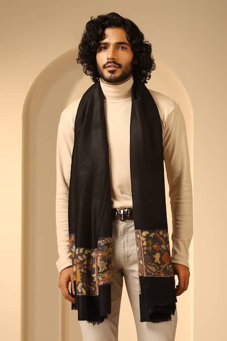 Dusala_Black Pawan Woven Border Stole _Online_at_Aza_Fashions