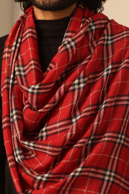 Buy_Dusala_Red Dhruv Cashmere Wool Woven Stole_Online_at_Aza_Fashions