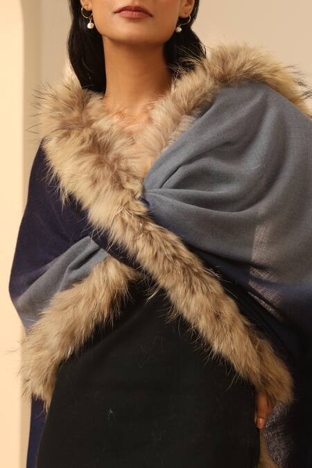Dusala_Blue Nyla Fur Lined Ombre Stole _Online_at_Aza_Fashions