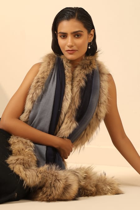 Buy_Dusala_Blue Nyla Fur Lined Ombre Stole _Online_at_Aza_Fashions