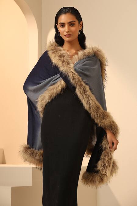 Shop_Dusala_Blue Nyla Fur Lined Ombre Stole 