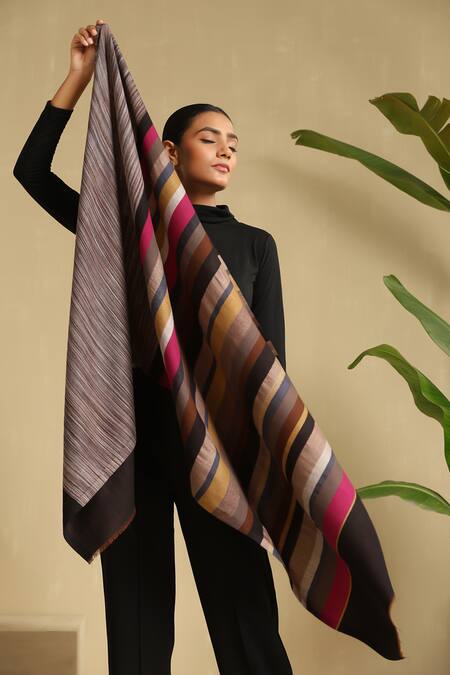 Dusala_Multi Color Gati Stripe Woven Stole_Online_at_Aza_Fashions