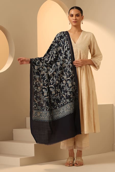 Shop_Dusala_Blue Rashmi Aari Work Cashmere Stole _at_Aza_Fashions
