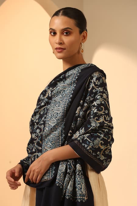 Buy_Dusala_Blue Rashmi Aari Work Cashmere Stole _Online_at_Aza_Fashions