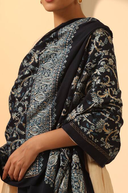 Shop_Dusala_Blue Rashmi Aari Work Cashmere Stole _Online_at_Aza_Fashions