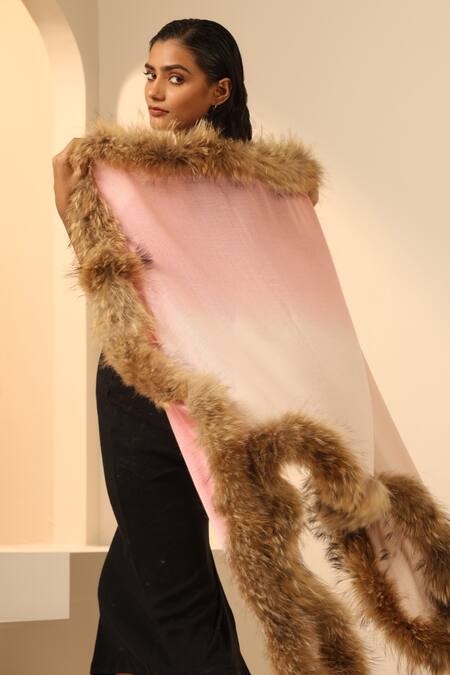 Buy_Dusala_Peach Delaney Cashmere Fur Stole _Online_at_Aza_Fashions