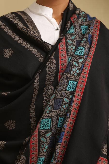 Dusala_Black Kajal Cashmere Shawl_Online_at_Aza_Fashions