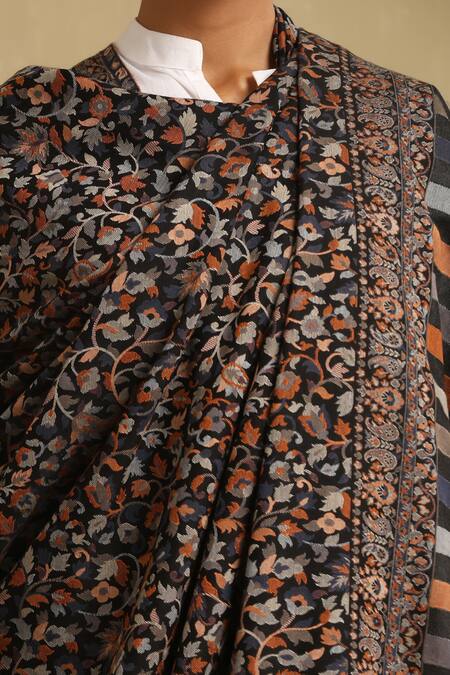 Shop_Dusala_White Reha Floral Kani Pattern Cashmere Full Shawl_Online_at_Aza_Fashions