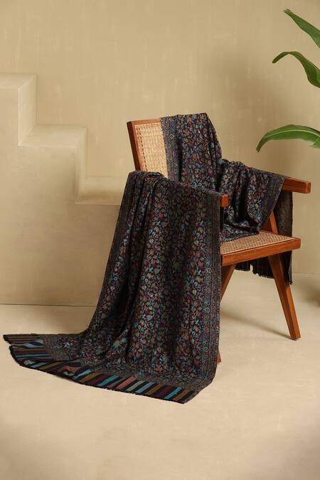 Shop Dusala White Ema Floral Kani Pattern Cashmere Full Shawl Online at Aza Fashions Shop_Dusala_White Ema Floral Kani Pattern Cashmere Full Shawl_Online_at_Aza_Fashions