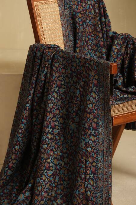 Dusala White Ema Floral Kani Pattern Cashmere Full Shawl at Aza Fashions Dusala_White Ema Floral Kani Pattern Cashmere Full Shawl_at_Aza_Fashions