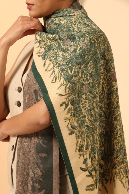 Dusala_Cream Malti Tree Woven Stole_at_Aza_Fashions