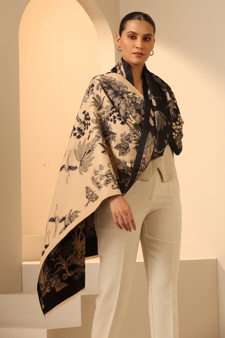 Dusala_Cream Nature Sera Woven Stole_at_Aza_Fashions