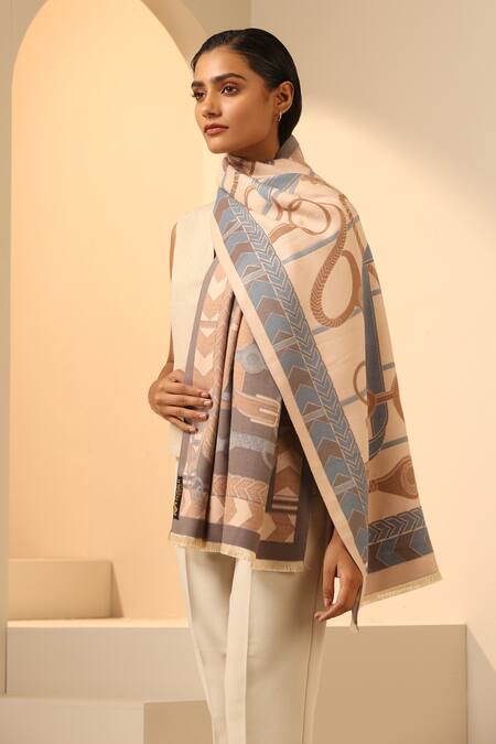 Buy_Dusala_Cream Sherly Abstract Woven Stole_Online_at_Aza_Fashions