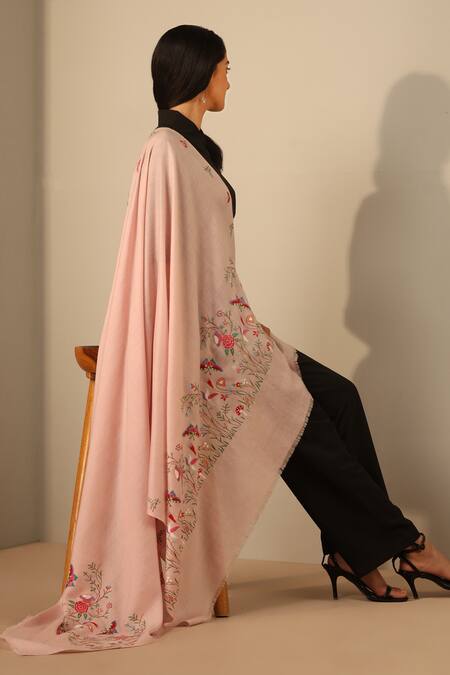 Dusala_Peach Ekantika Butterfly Garden Pashmina Shawl_Online_at_Aza_Fashions