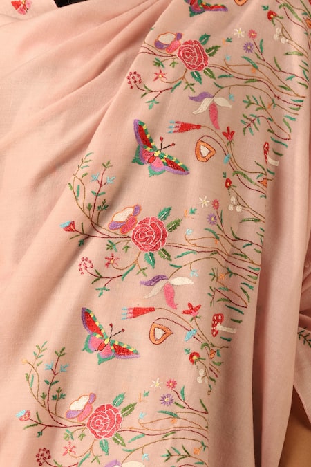 Buy_Dusala_Peach Ekantika Butterfly Garden Pashmina Shawl_Online_at_Aza_Fashions