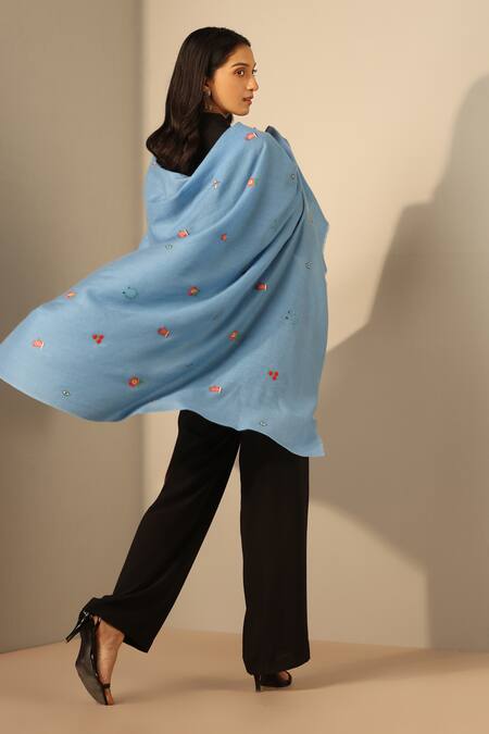 Buy_Dusala_Blue Gurvir Little Things Pattern Pashmina Shawl_Online_at_Aza_Fashions