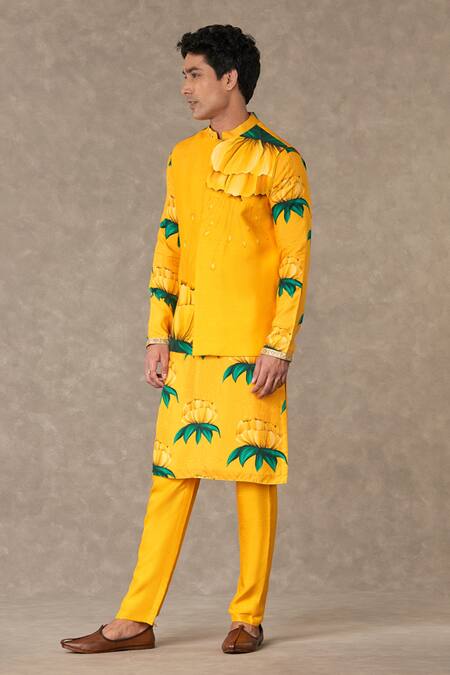 Buy_Masaba_Yellow Silk Embroidery Floral Print Mustard Bundi_Online_at_Aza_Fashions