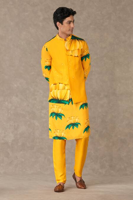 Shop_Masaba_Yellow Silk Embroidery Floral Print Mustard Bundi_Online_at_Aza_Fashions