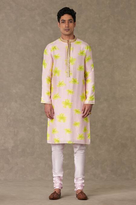 Masaba_Pink Silk Embroidery Parijat Floral Print Kurta Set_Online_at_Aza_Fashions