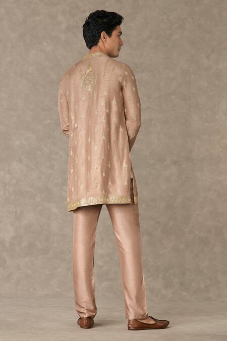 Shop Masaba Beige Raw Silk Embroidered Dori Oatmeal Paan-phool Kurta And Pant Set at Aza Fashions Shop_Masaba_Beige Raw Silk Embroidered Dori Oatmeal Paan-phool Kurta And Pant Set_at_Aza_Fashions