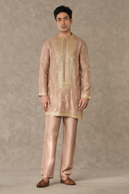 Masaba Beige Raw Silk Embroidered Dori Oatmeal Paan-phool Kurta And Pant Set