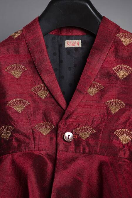 Khela Maroon Raw Silk Embroidered Thread Peplum Jacket And Palazzo Set at Aza Fashions Khela_Maroon Raw Silk Embroidered Thread Peplum Jacket And Palazzo Set_at_Aza_Fashions