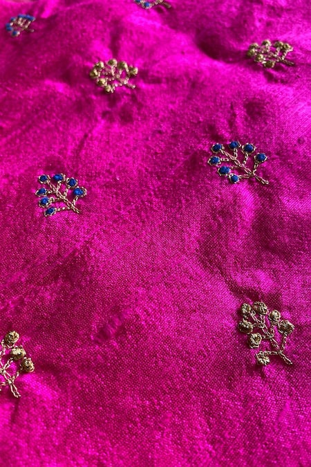 Buy_Khela_Pink Raw Silk Embroidered Resham Floral Pattern Skirt Set_Online_at_Aza_Fashions