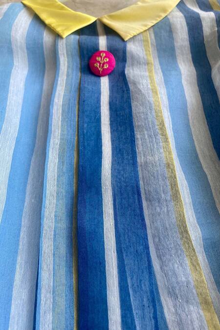 Buy_Khela_Blue Cotton Silk Azule Striped Top And Floral Pattern Tasseled Skirt Set_Online_at_Aza_Fashions