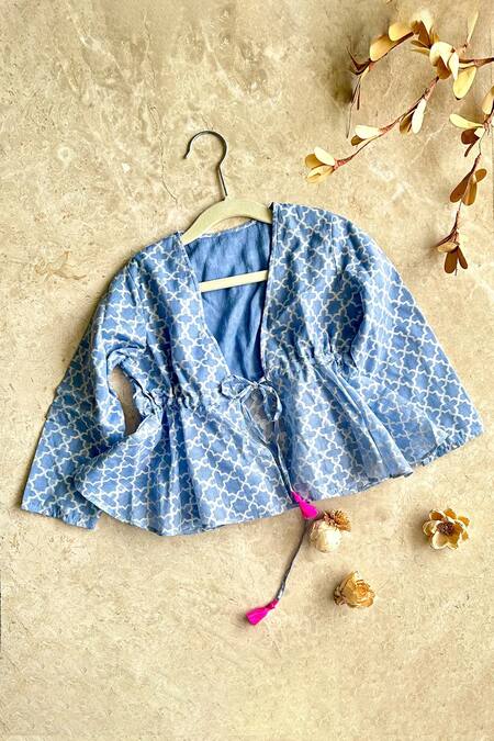 Khela_Blue Cotton Silk Banarsi Overlay_Online_at_Aza_Fashions