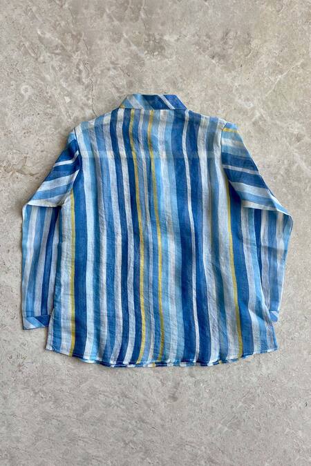 Buy_Khela_Ivory Cotton Silk Block Print Stripe Geometric Textured Bandhgala Kurta Set_Online_at_Aza_Fashions