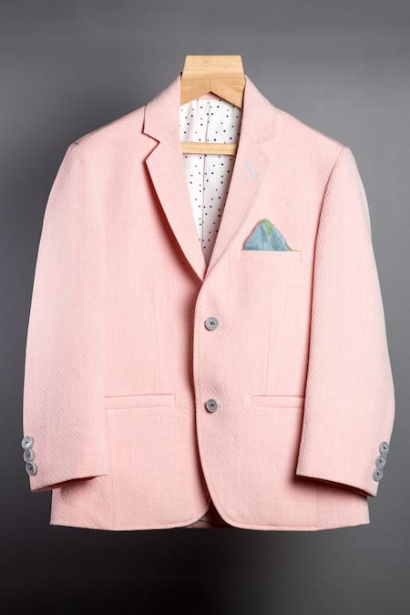Khela_Pink Cotton Textured Solid Blazer_Online_at_Aza_Fashions