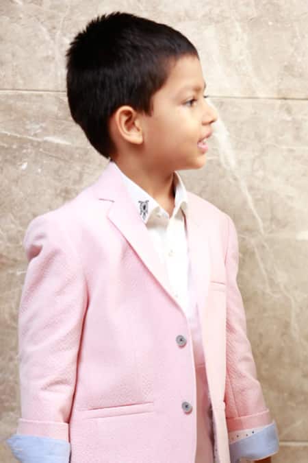 Buy_Khela_Pink Cotton Textured Solid Blazer_Online_at_Aza_Fashions