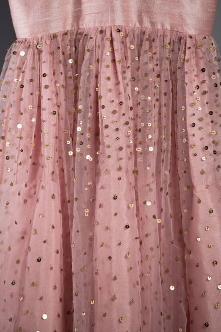 Buy_Khela_Peach Raw Silk Embroidered Sequin Dress_Online_at_Aza_Fashions