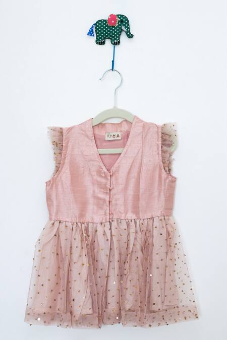 Khela_Peach Raw Silk Embroidered Sequin Peplum Kurta With Dhoti Pant_Online_at_Aza_Fashions