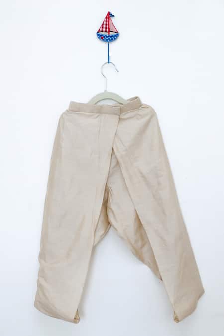 Buy_Khela_Peach Raw Silk Embroidered Sequin Peplum Kurta With Dhoti Pant_Online_at_Aza_Fashions